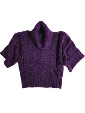 Jillian Nicole Women Purple CableKnit CowlNeck Winged Short Sleeve Sweater Sz SP
